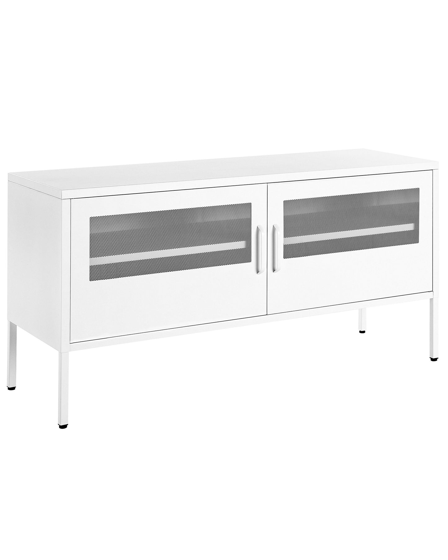 White Steel 2 Door Mesh Doors TV Stand Cable Management