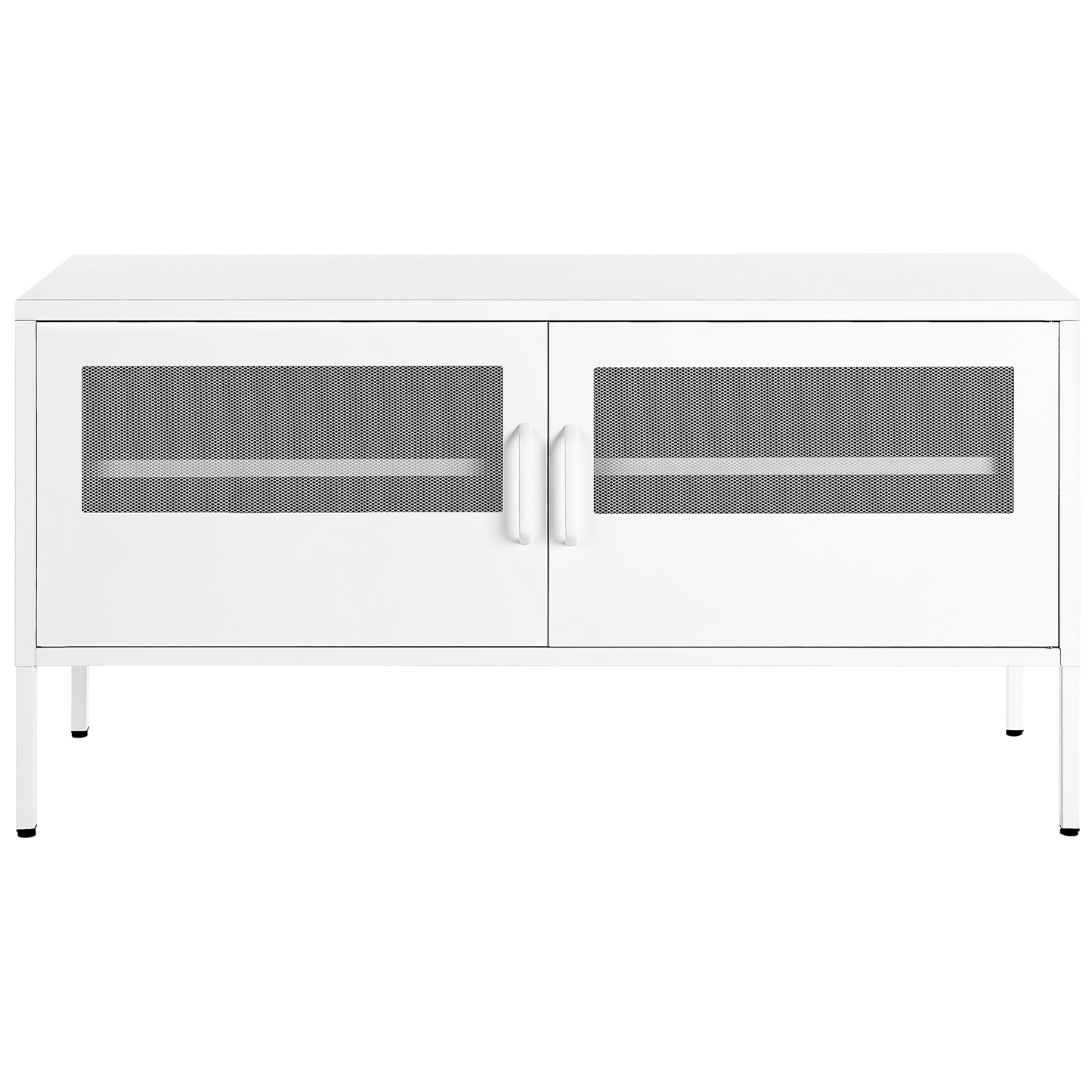 White Steel 2 Door Mesh Doors TV Stand Cable Management