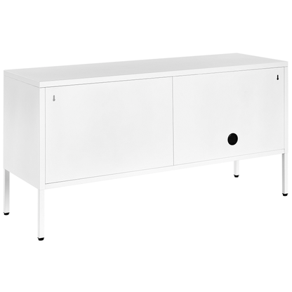 White Steel 2 Door Mesh Doors TV Stand Cable Management