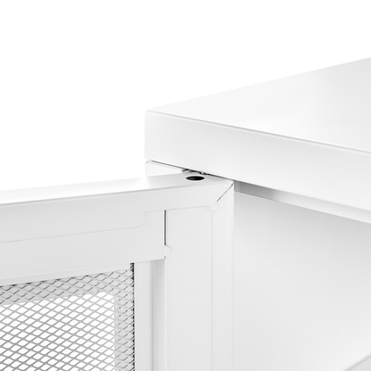 White Steel 2 Door Mesh Doors TV Stand Cable Management