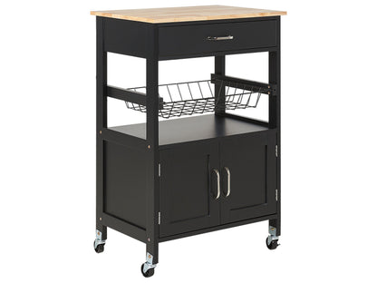 Kitchen Trolley Black Rubberwood Metal 58 x 40 x 90cm