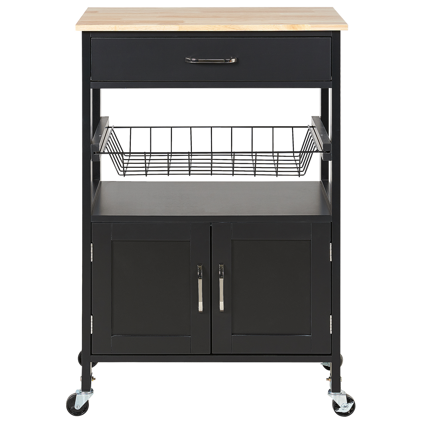 Kitchen Trolley Black Rubberwood Metal 58 x 40 x 90cm