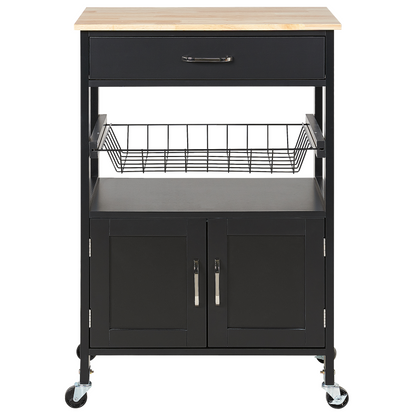 Kitchen Trolley Black Rubberwood Metal 58 x 40 x 90cm