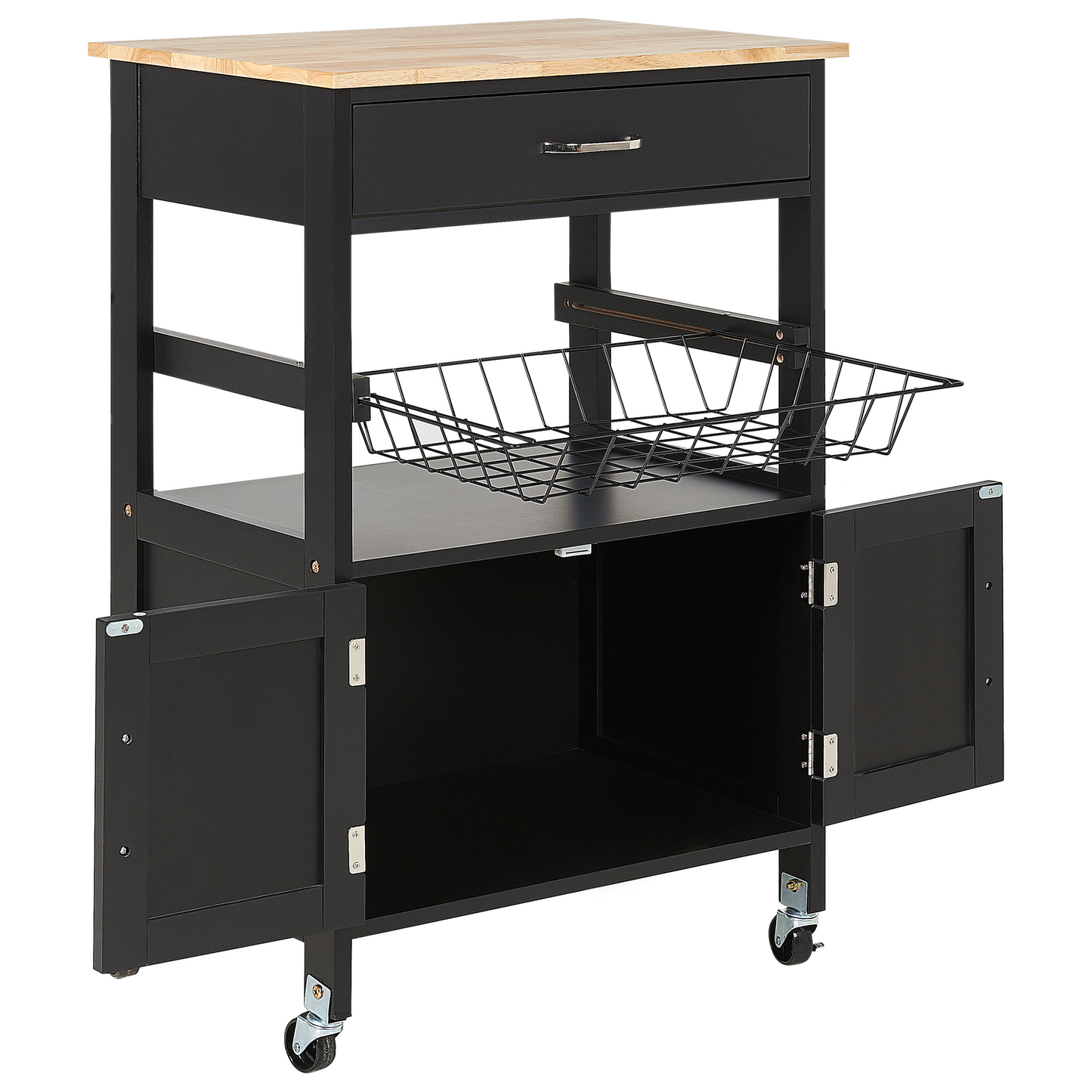 Kitchen Trolley Black Rubberwood Metal 58 x 40 x 90cm
