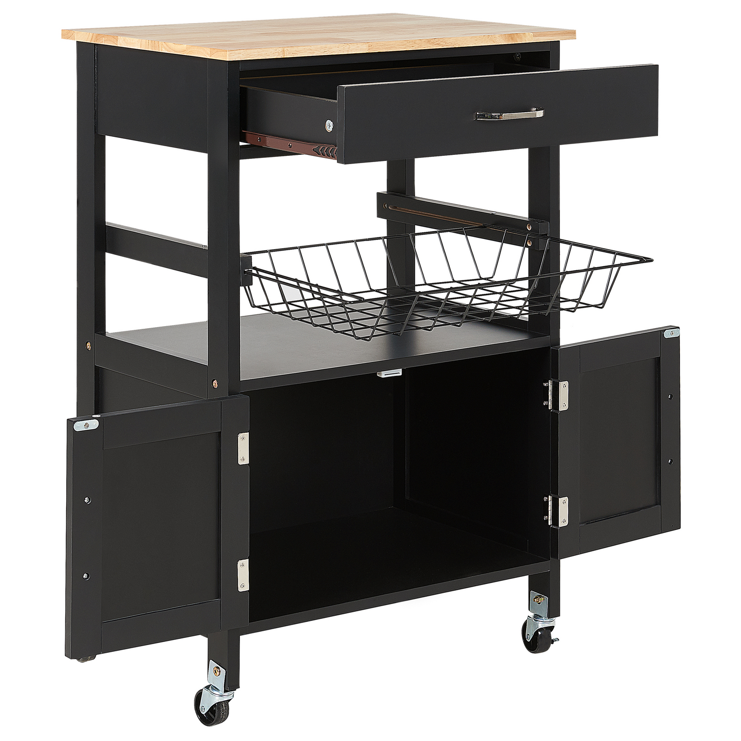 Kitchen Trolley Black Rubberwood Metal 58 x 40 x 90cm