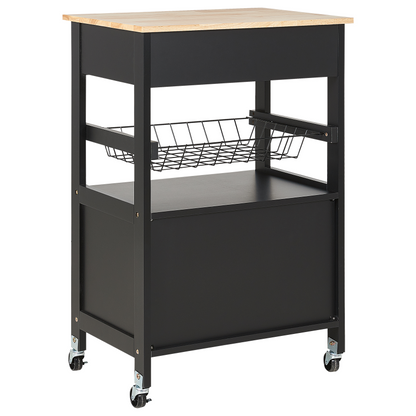 Kitchen Trolley Black Rubberwood Metal 58 x 40 x 90cm