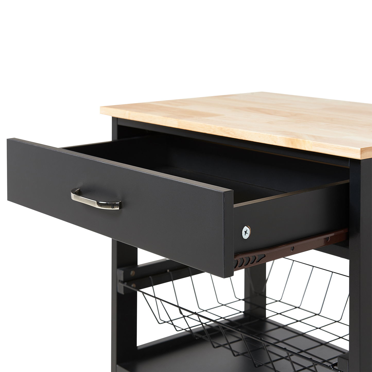 Kitchen Trolley Black Rubberwood Metal 58 x 40 x 90cm