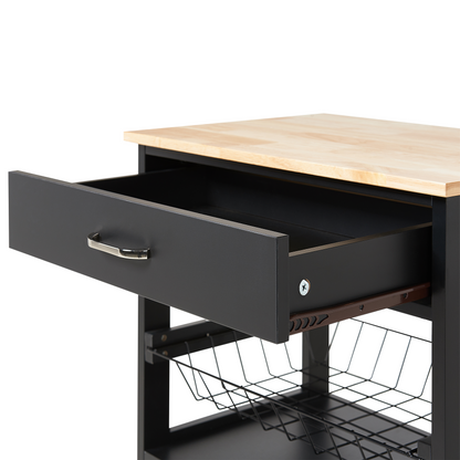 Kitchen Trolley Black Rubberwood Metal 58 x 40 x 90cm