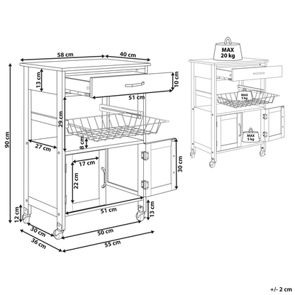 Kitchen Trolley Black Rubberwood Metal 58 x 40 x 90cm