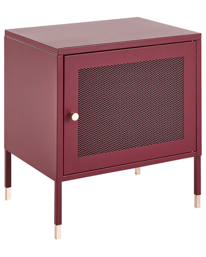 Bedside Table Dark Red Steel Mesh Door Nightstand