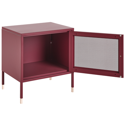 Bedside Table Dark Red Steel Mesh Door Nightstand