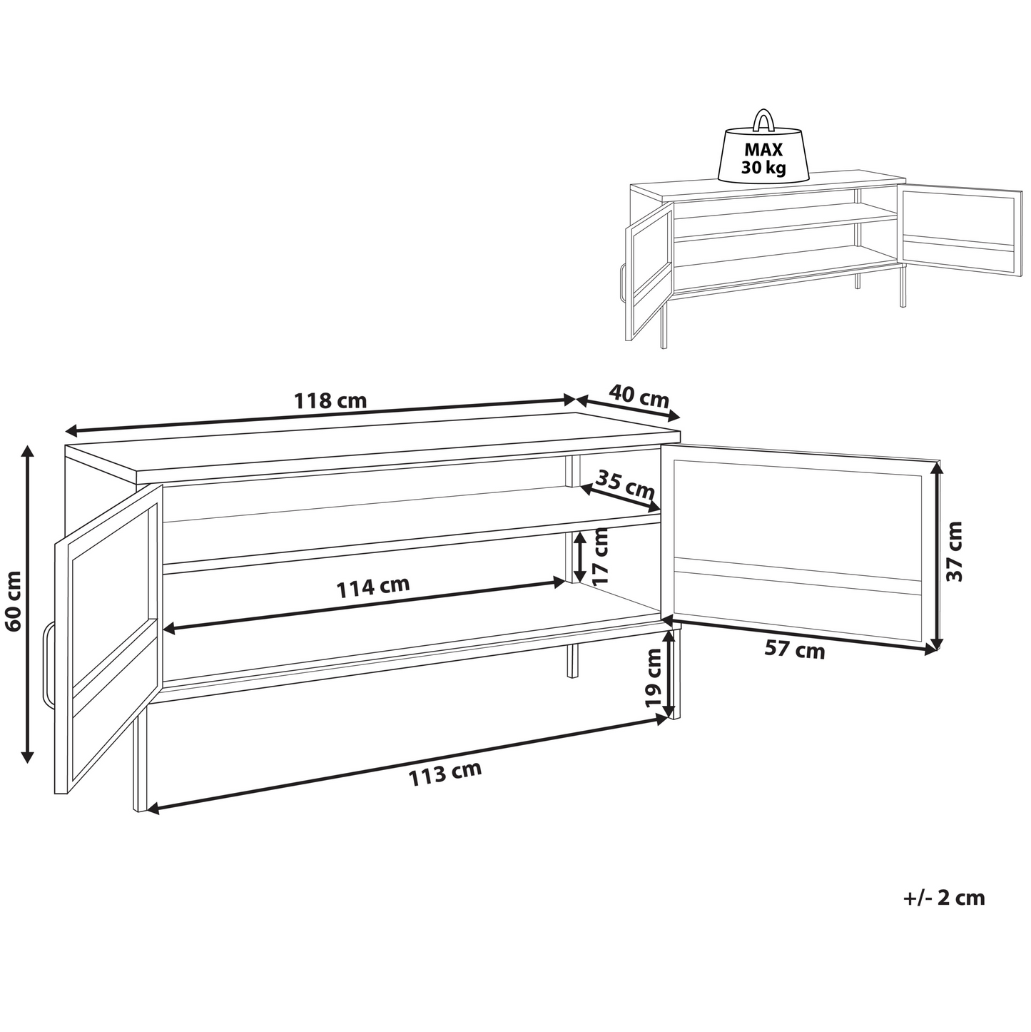 Black Steel Mesh Door Sideboard 2 Door TV Stand