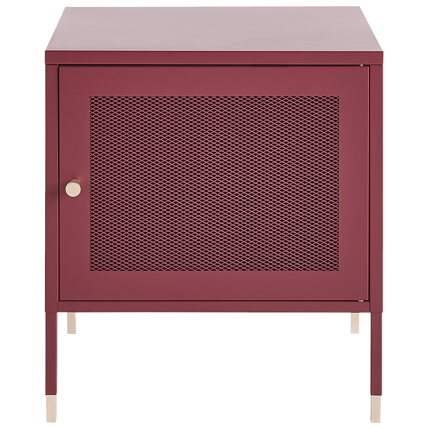 Bedside Table Dark Red Steel Mesh Door Nightstand