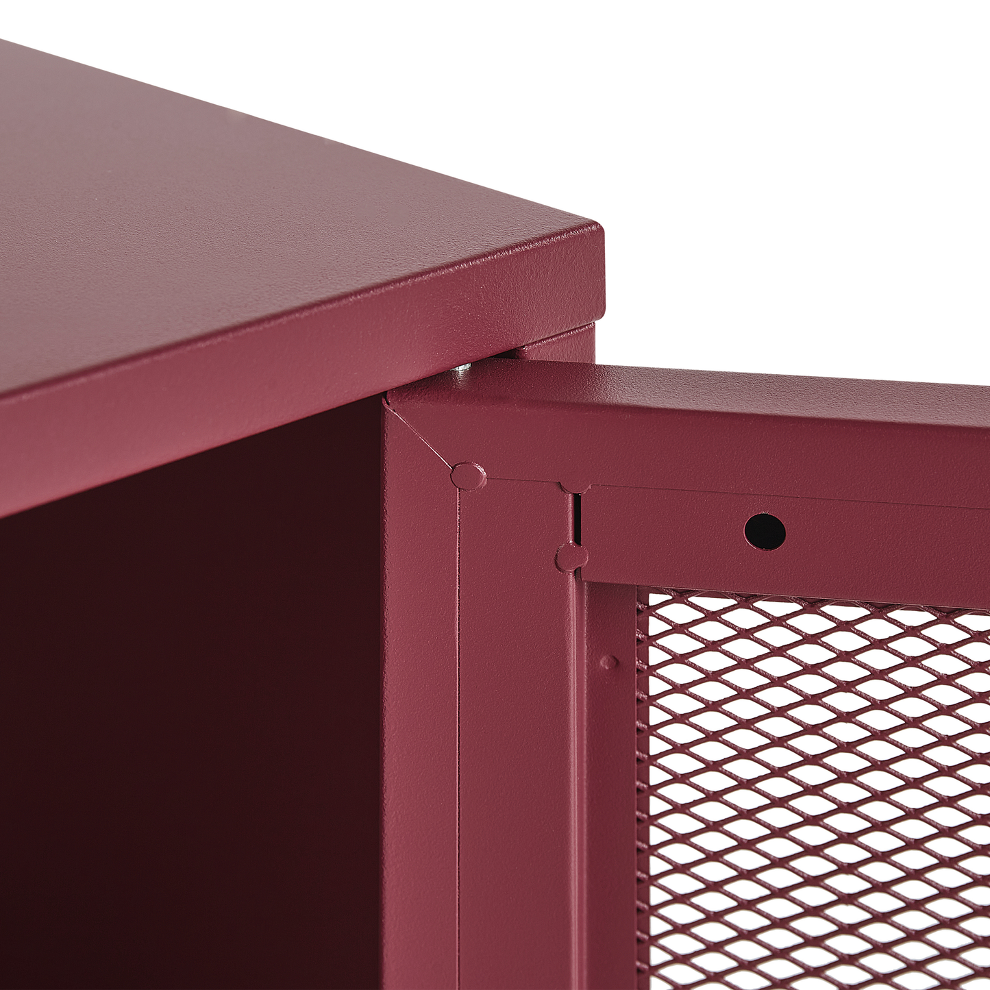 Bedside Table Dark Red Steel Mesh Door Nightstand