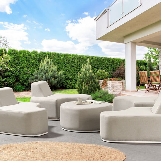 4 Seat Garden Sofa Set With Ottoman UV Resistant Quick Dry Foam Modern Outdoor Light Grey
