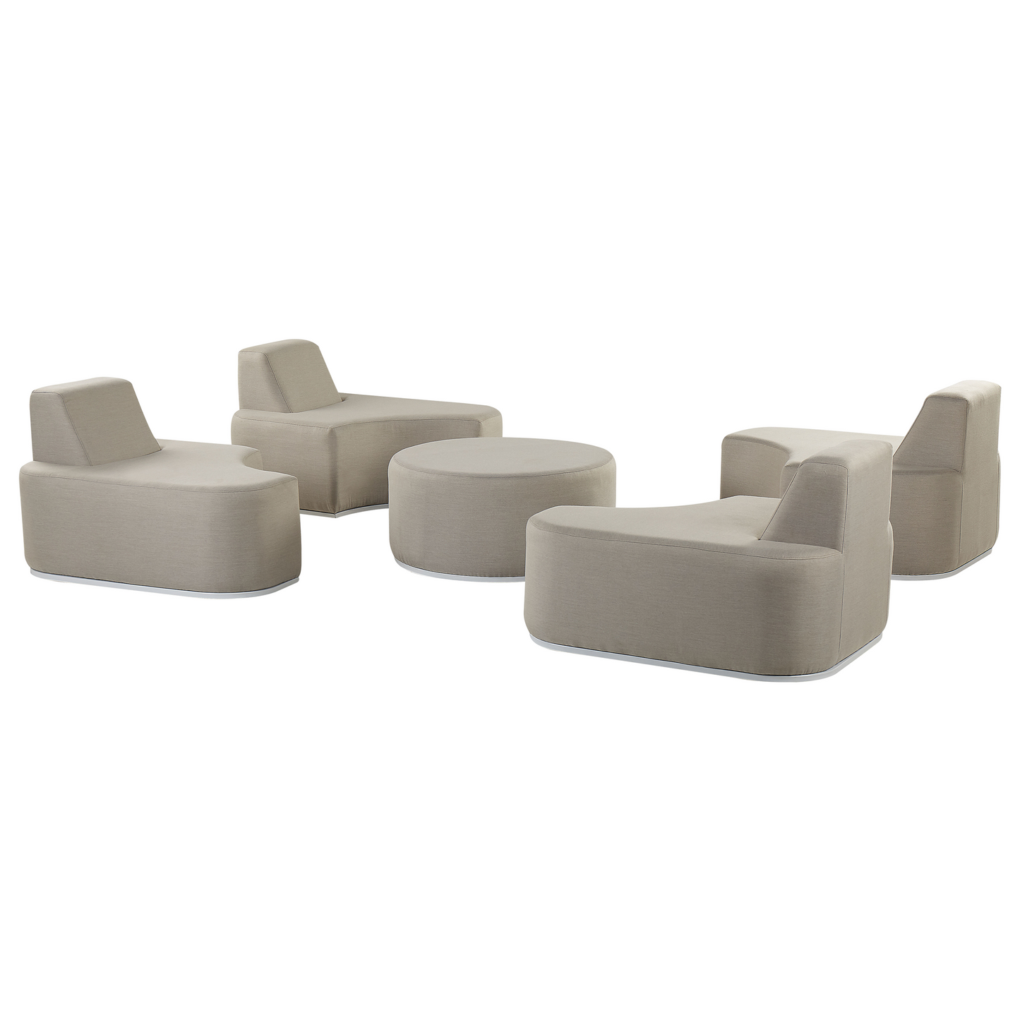 4 Seat Garden Sofa Set With Ottoman UV Resistant Quick Dry Foam Modern Outdoor Light Grey
