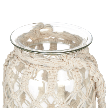 Lantern Off White Glass 28 x 16cm Macrame Rope Candle Holder