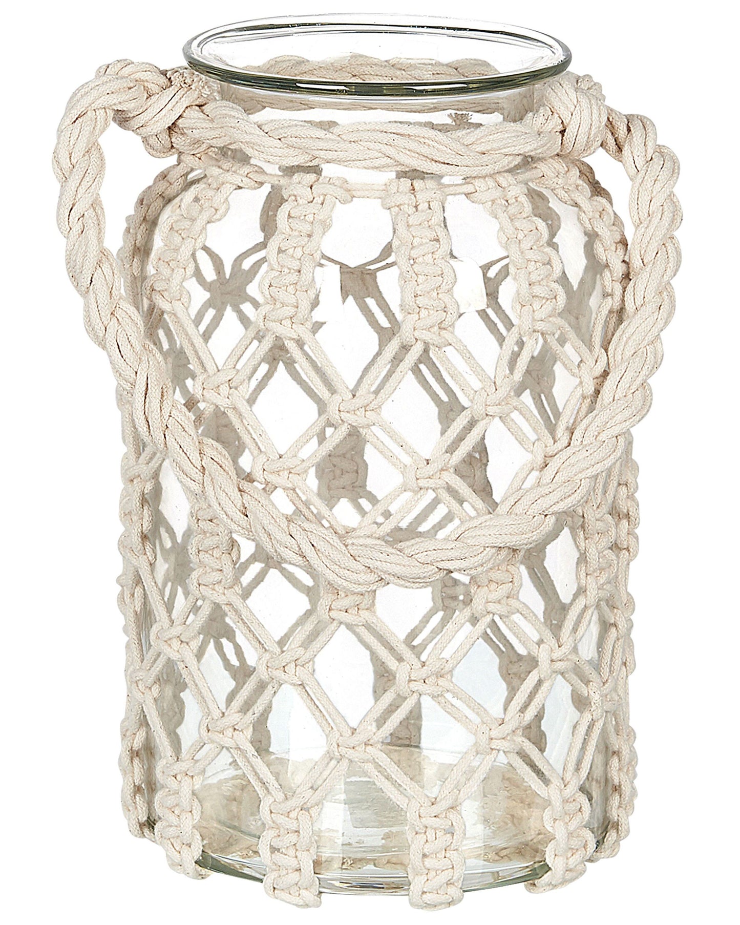 Lantern Co Off-White Glass 31 x 20cm Macrame Rope Handle Jar Candle