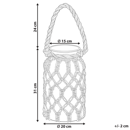 Lantern Co Off-White Glass 31 x 20cm Macrame Rope Handle Jar Candle