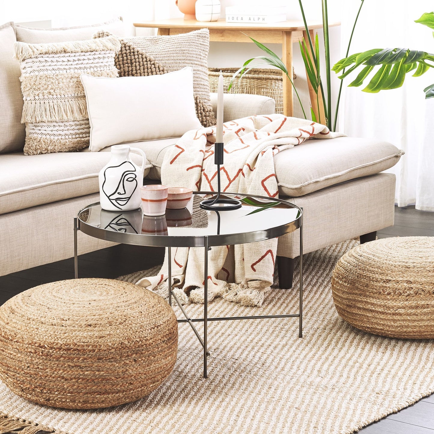 Pouffe Natural Jute 50cm Beige Boho Ottoman EPS Filled