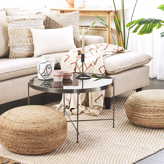 Pouffe Natural Jute 50cm Beige Boho Ottoman EPS Filled