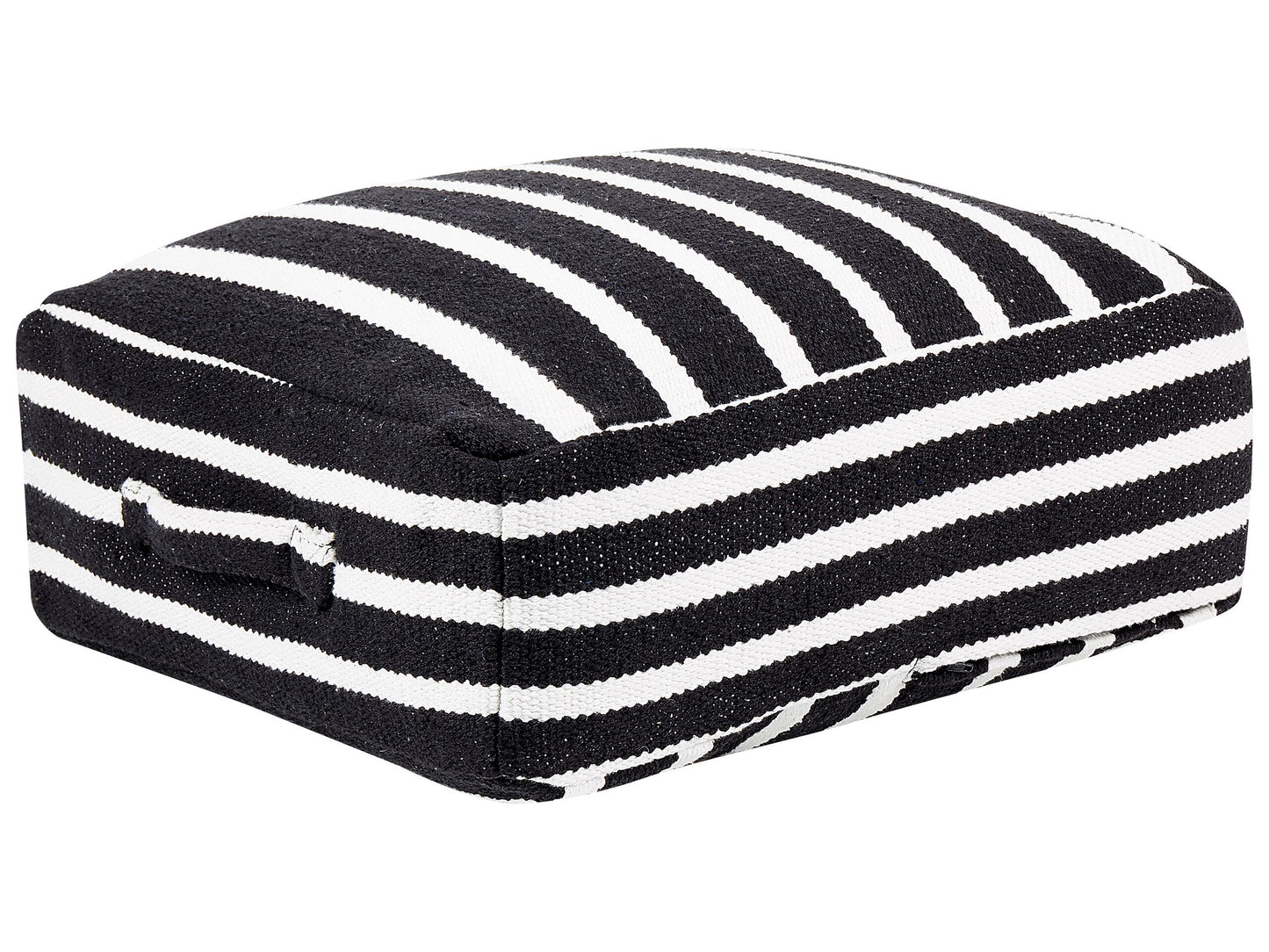 Boho Cotton Floor Cushion 50 x 50 x 20cm Black White Striped Pouffe For Living Room Cozy Accent