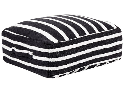 Boho Cotton Floor Cushion 50 x 50 x 20cm Black White Striped Pouffe For Living Room Cozy Accent