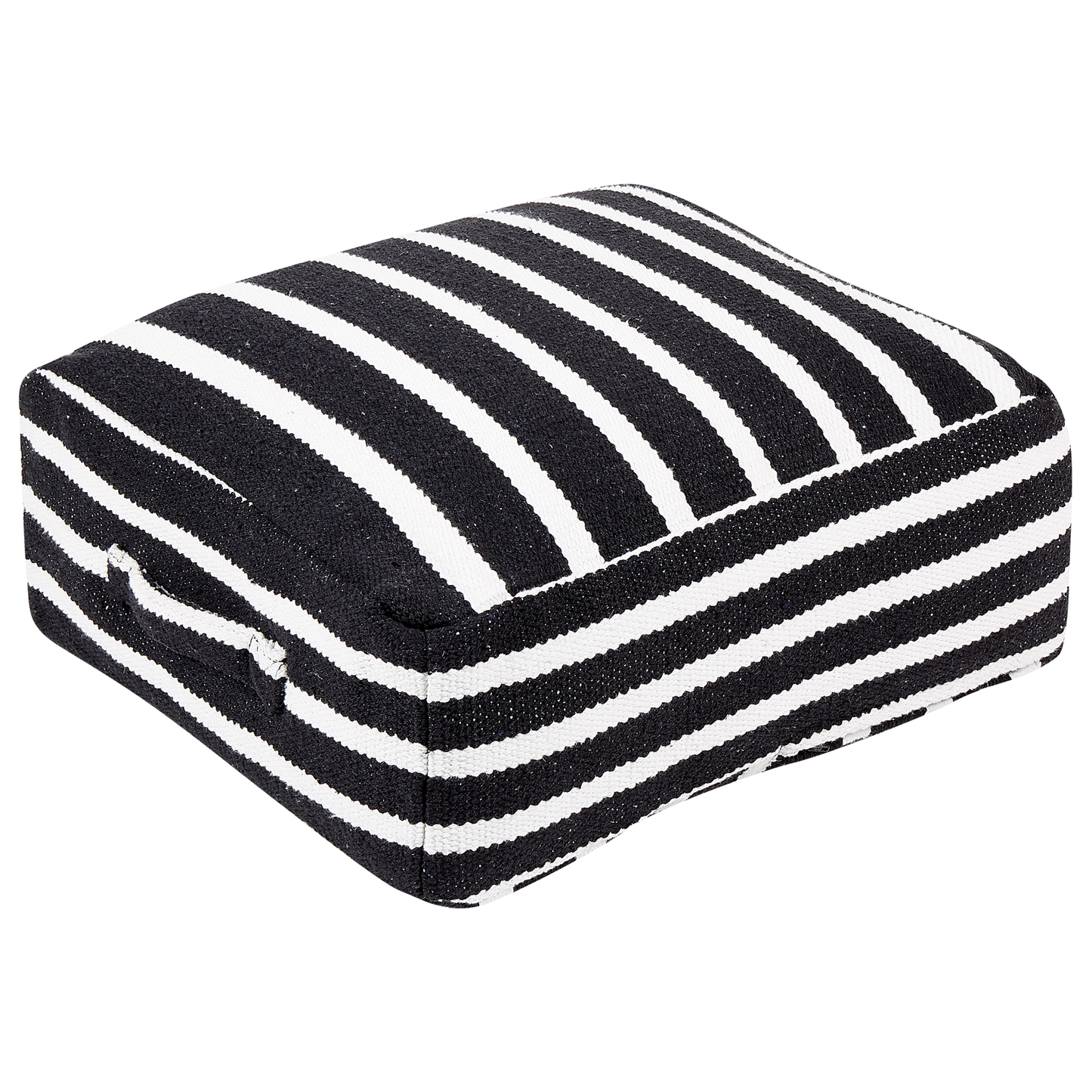 Boho Cotton Floor Cushion 50 x 50 x 20cm Black White Striped Pouffe For Living Room Cozy Accent