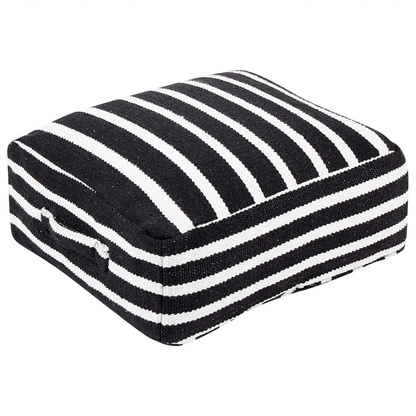 Boho Cotton Floor Cushion 50 x 50 x 20cm Black White Striped Pouffe For Living Room Cozy Accent