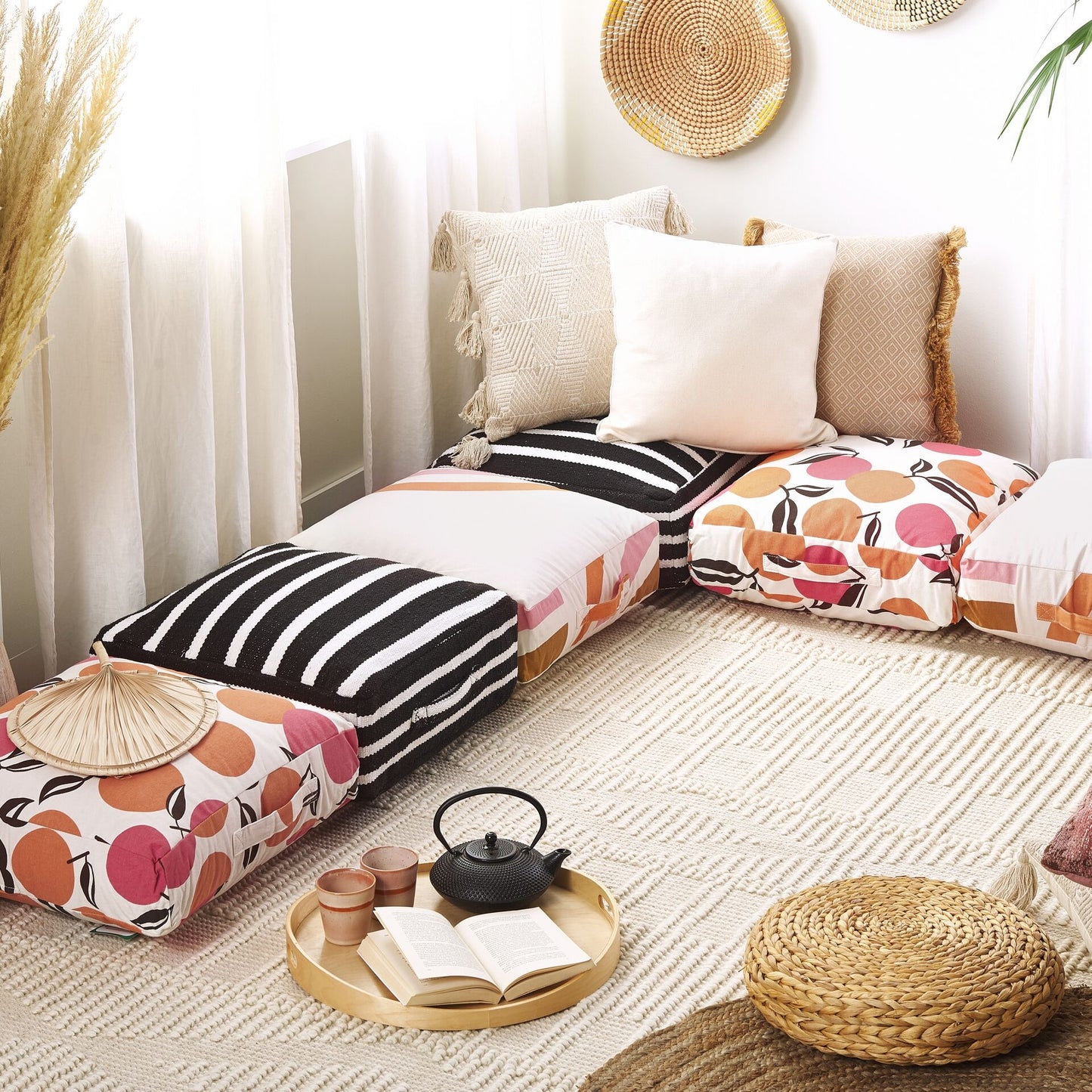Floor Cushion Multicolour Cotton 50 x 50cm Fruits Pattern