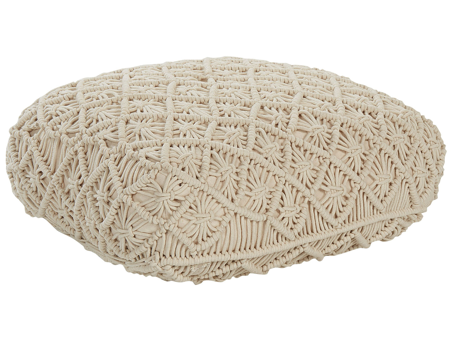 Floor Cushion Macrame Pattern Textured Beige Cotton 50 x 50 x 20cm Square Pouffe