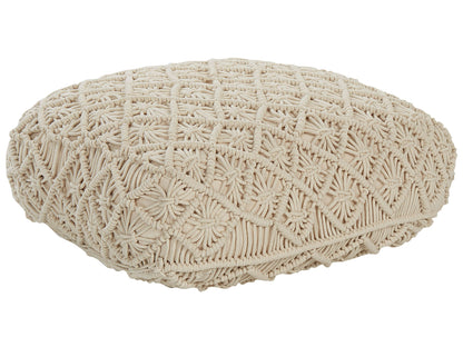 Floor Cushion Macrame Pattern Textured Beige Cotton 50 x 50 x 20cm Square Pouffe