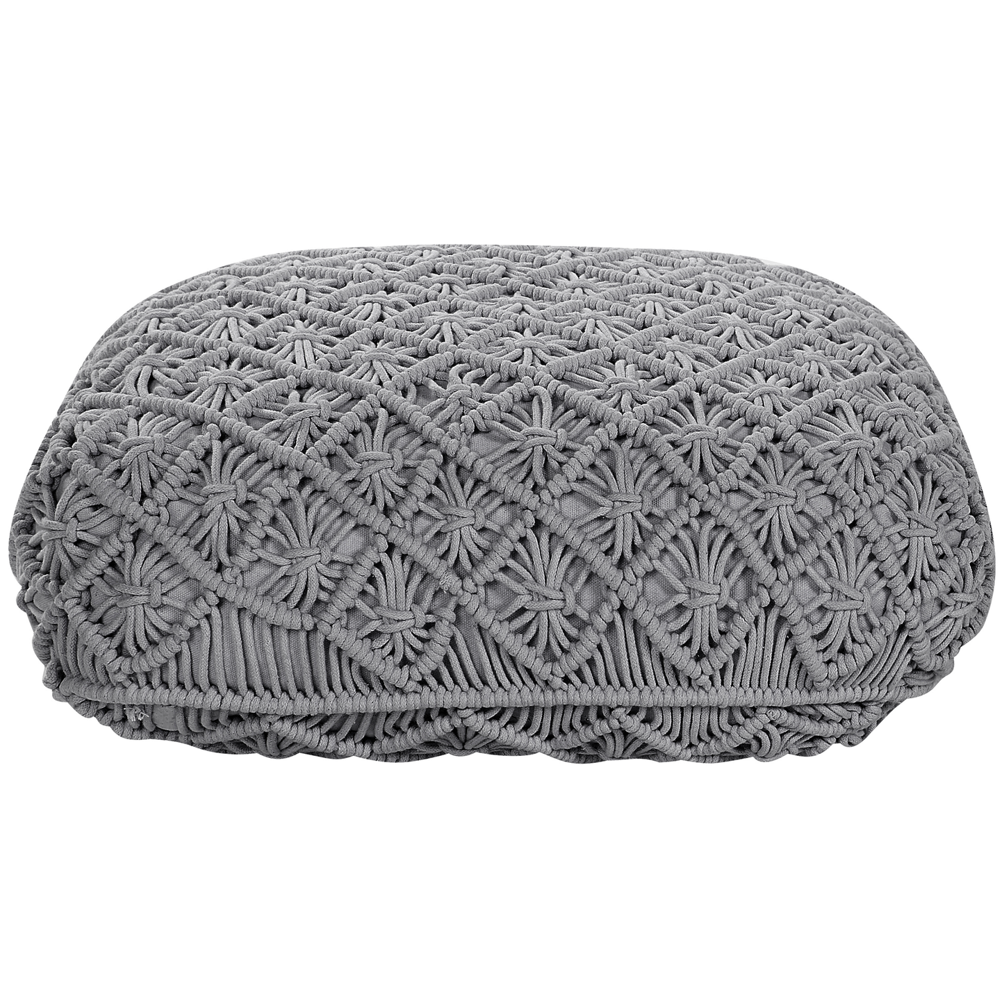 Grey Macrame Floor Cushion 50 x 50 Pouffe