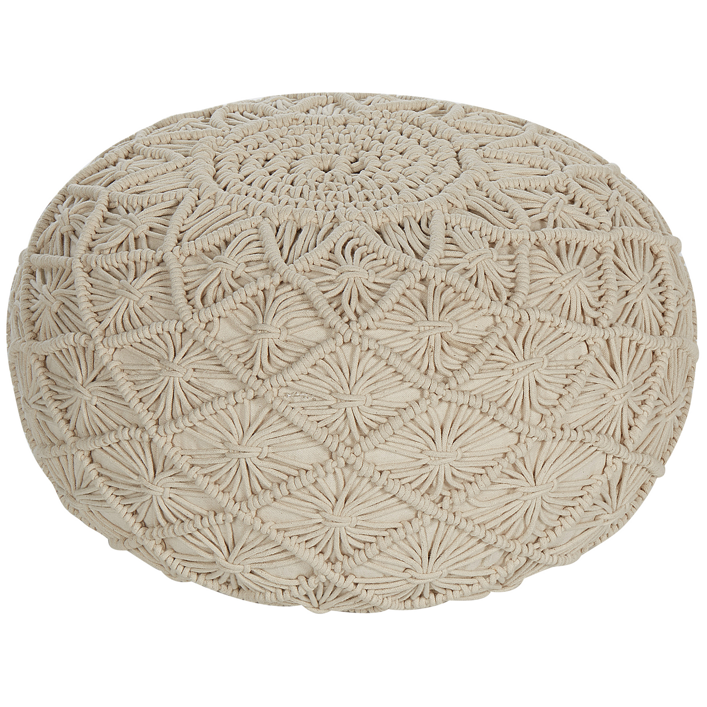Macrame Pouffe 50cm Beige Cotton Ottoman