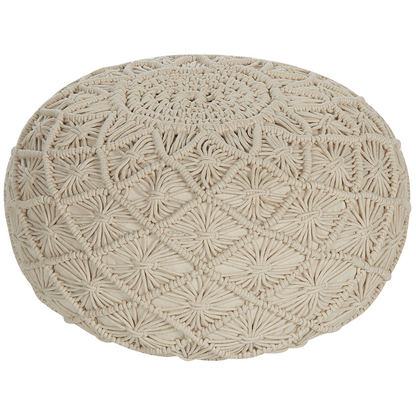 Macrame Pouffe 50cm Beige Cotton Ottoman