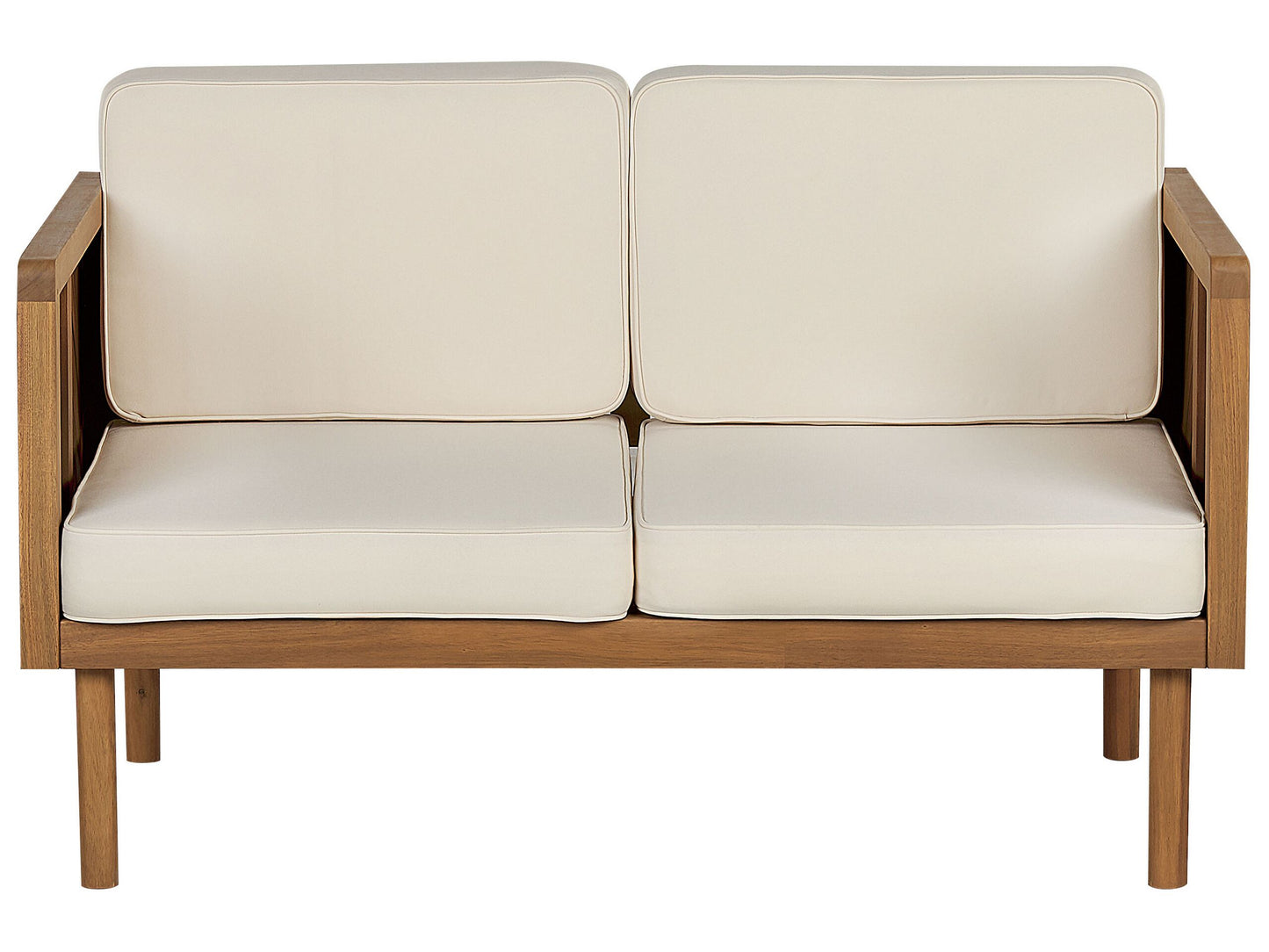 Acacia Living 2 Seater Garden Sofa Beige Cushions Slatted Modern