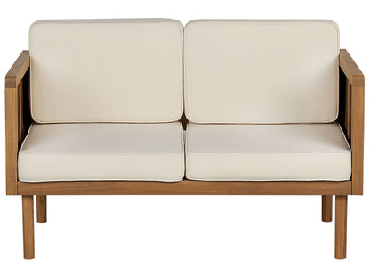 Acacia Living 2 Seater Garden Sofa Beige Cushions Slatted Modern