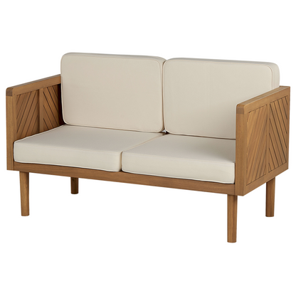Acacia Living 2 Seater Garden Sofa Beige Cushions Slatted Modern