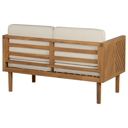 Acacia Living 2 Seater Garden Sofa Beige Cushions Slatted Modern