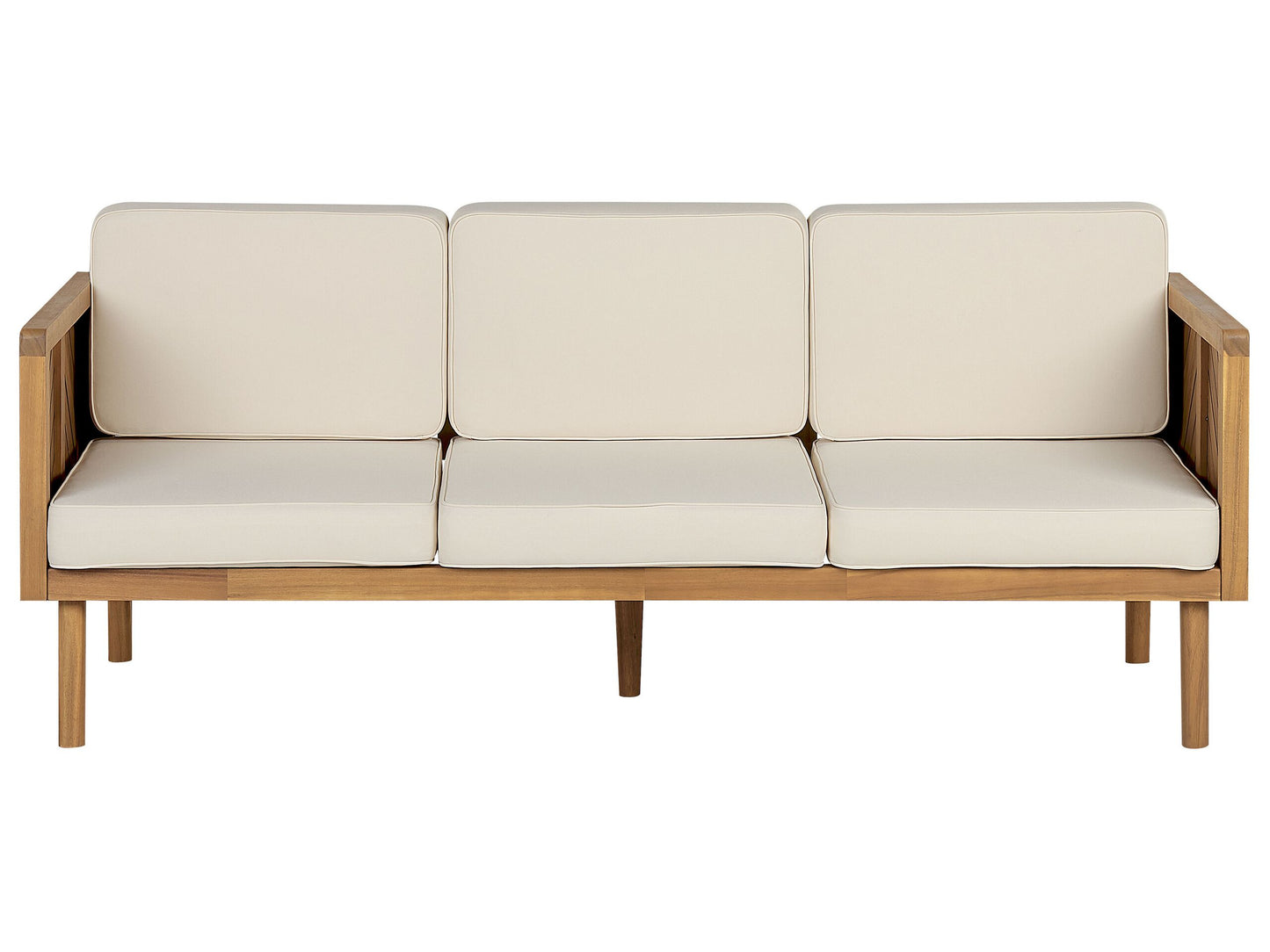 3 Seater Garden Sofa Acacia Wood Light Beige Cushions
