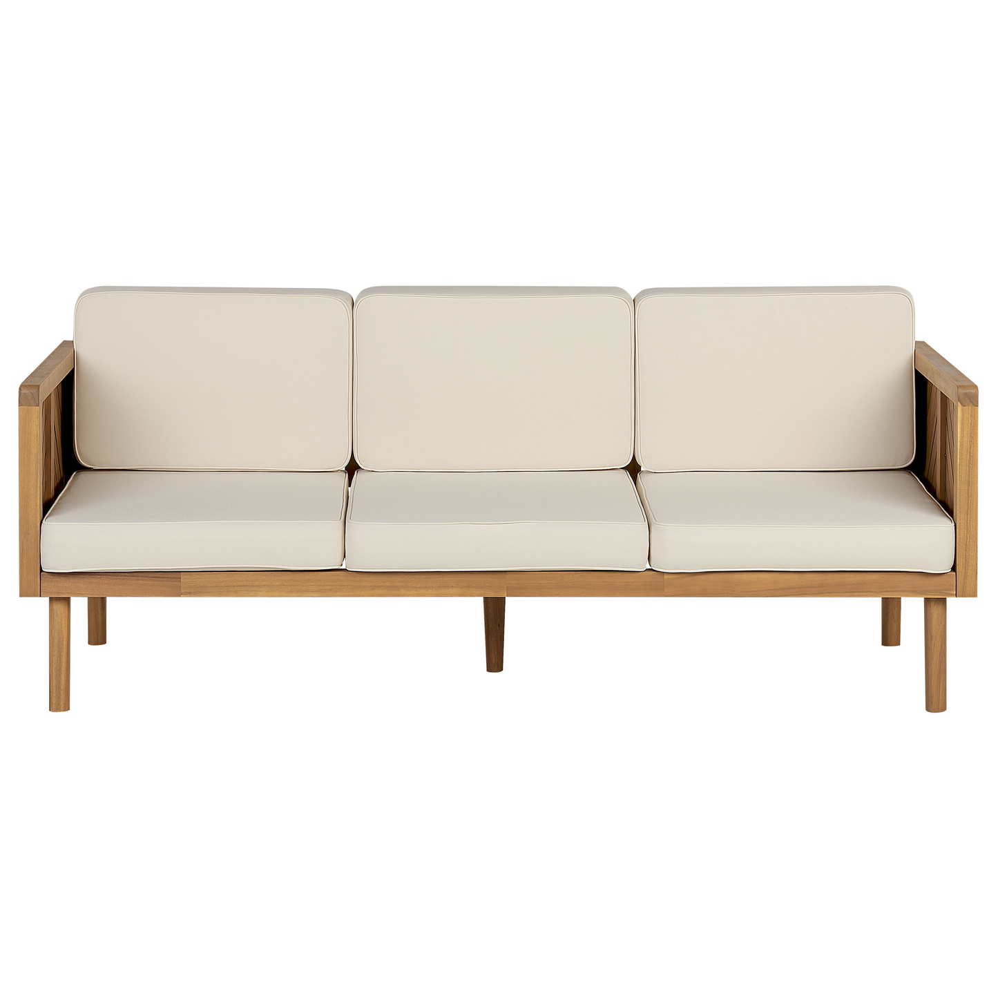 3 Seater Garden Sofa Acacia Wood Light Beige Cushions