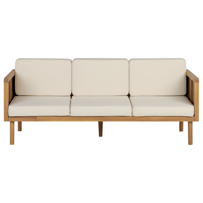 3 Seater Garden Sofa Acacia Wood Light Beige Cushions