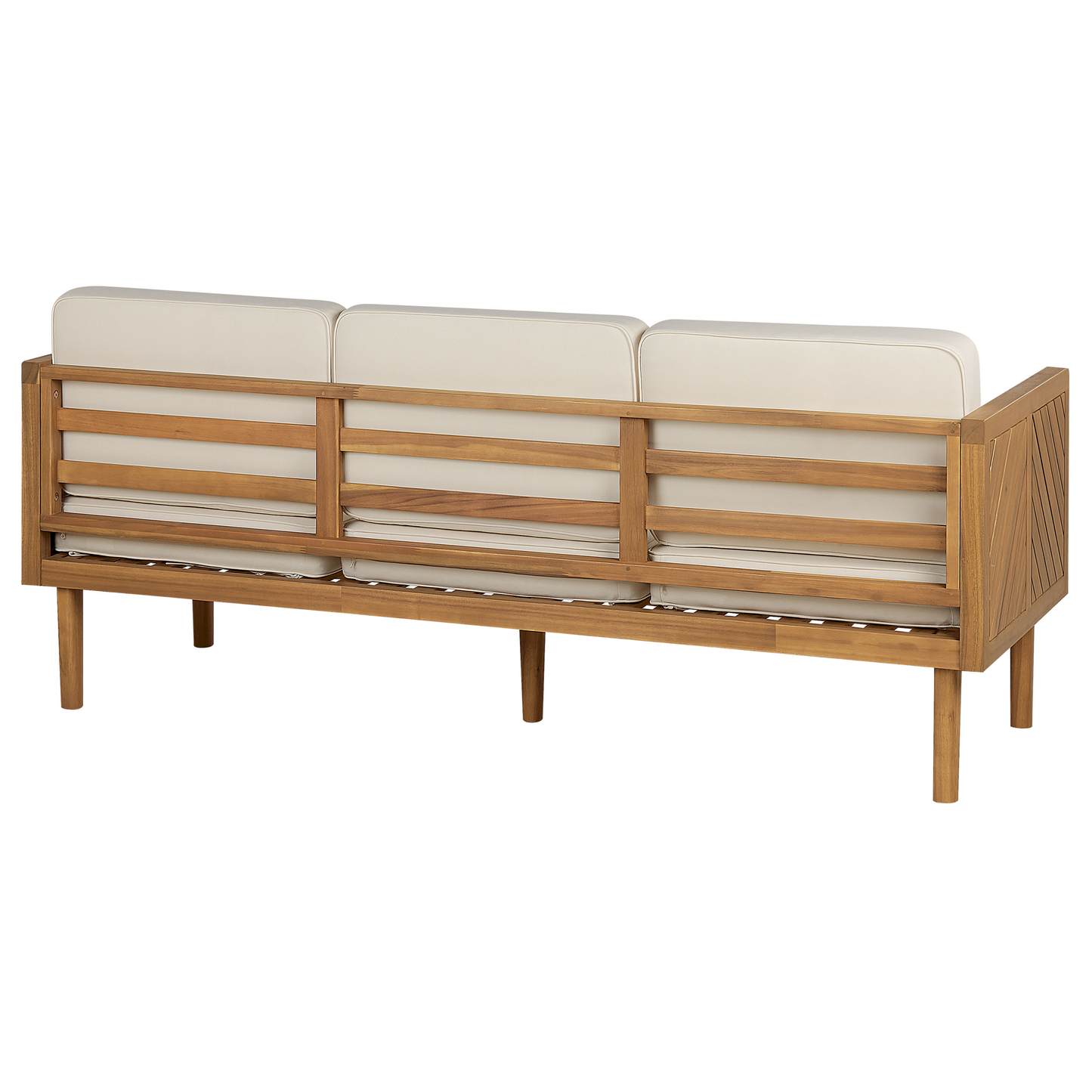 3 Seater Garden Sofa Acacia Wood Light Beige Cushions
