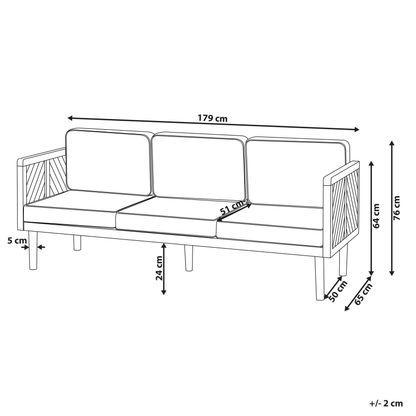 3 Seater Garden Sofa Acacia Wood Light Beige Cushions