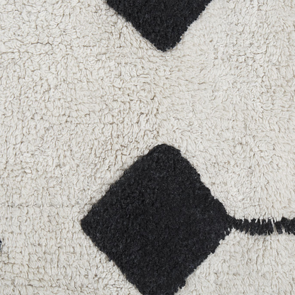 Oriental Geometric Rug 80 x 150cm Off White Black Tassels