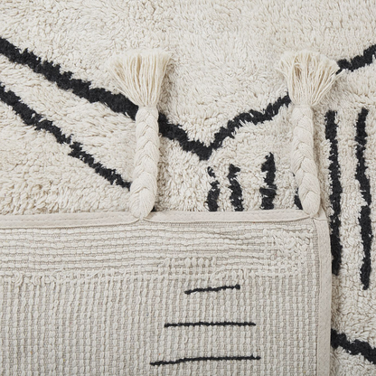 Heritage Rugs Off White Black Cotton 80 x 150cm Geometric Tassels Rug