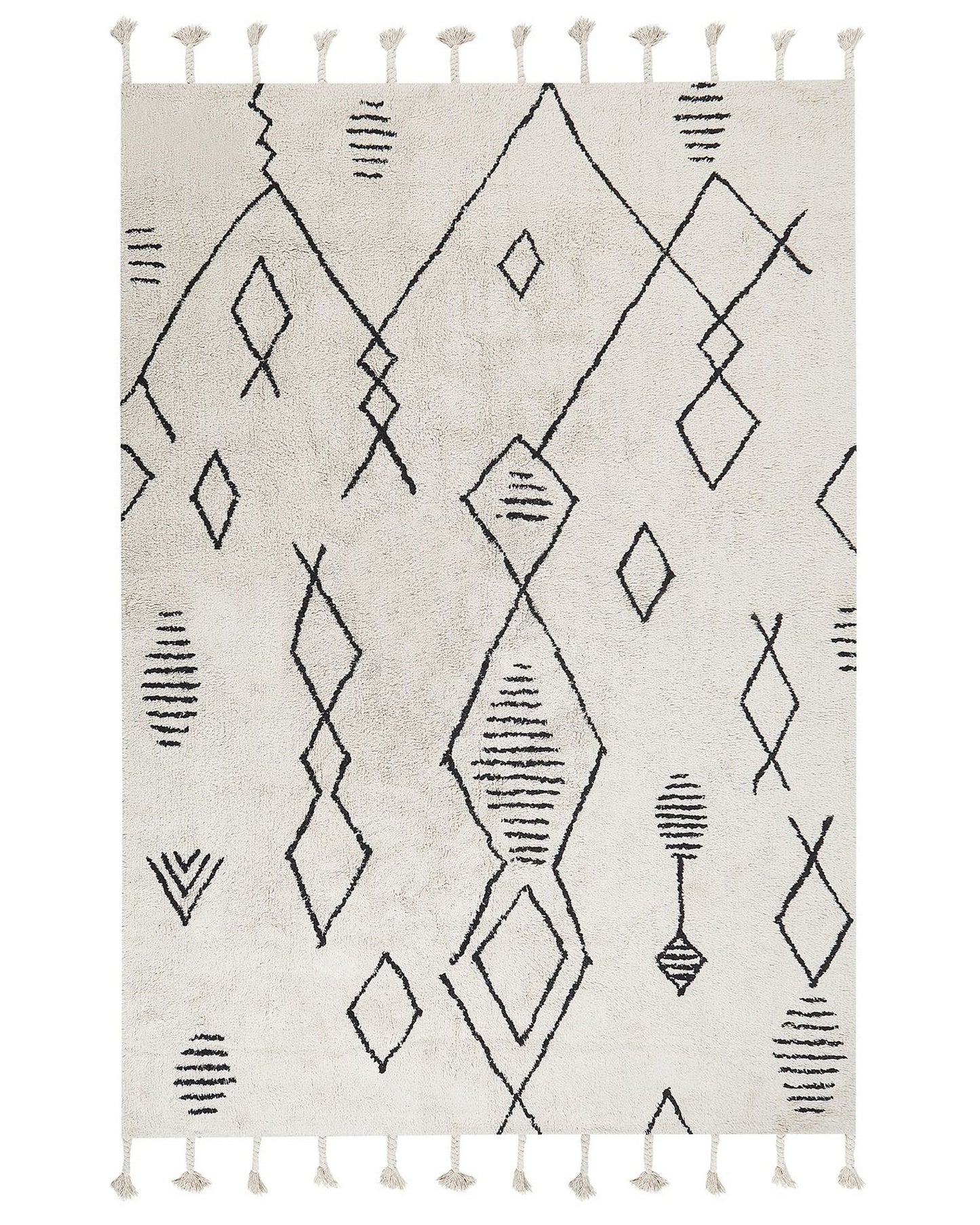 Rug 140 x 200cm Off White Black Geometric Tassels