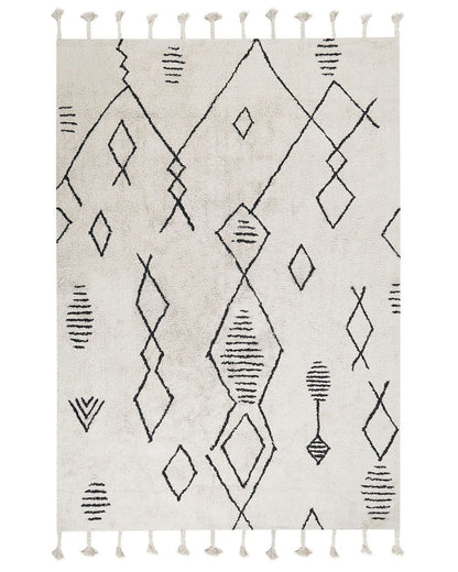 Rug 140 x 200cm Off White Black Geometric Tassels