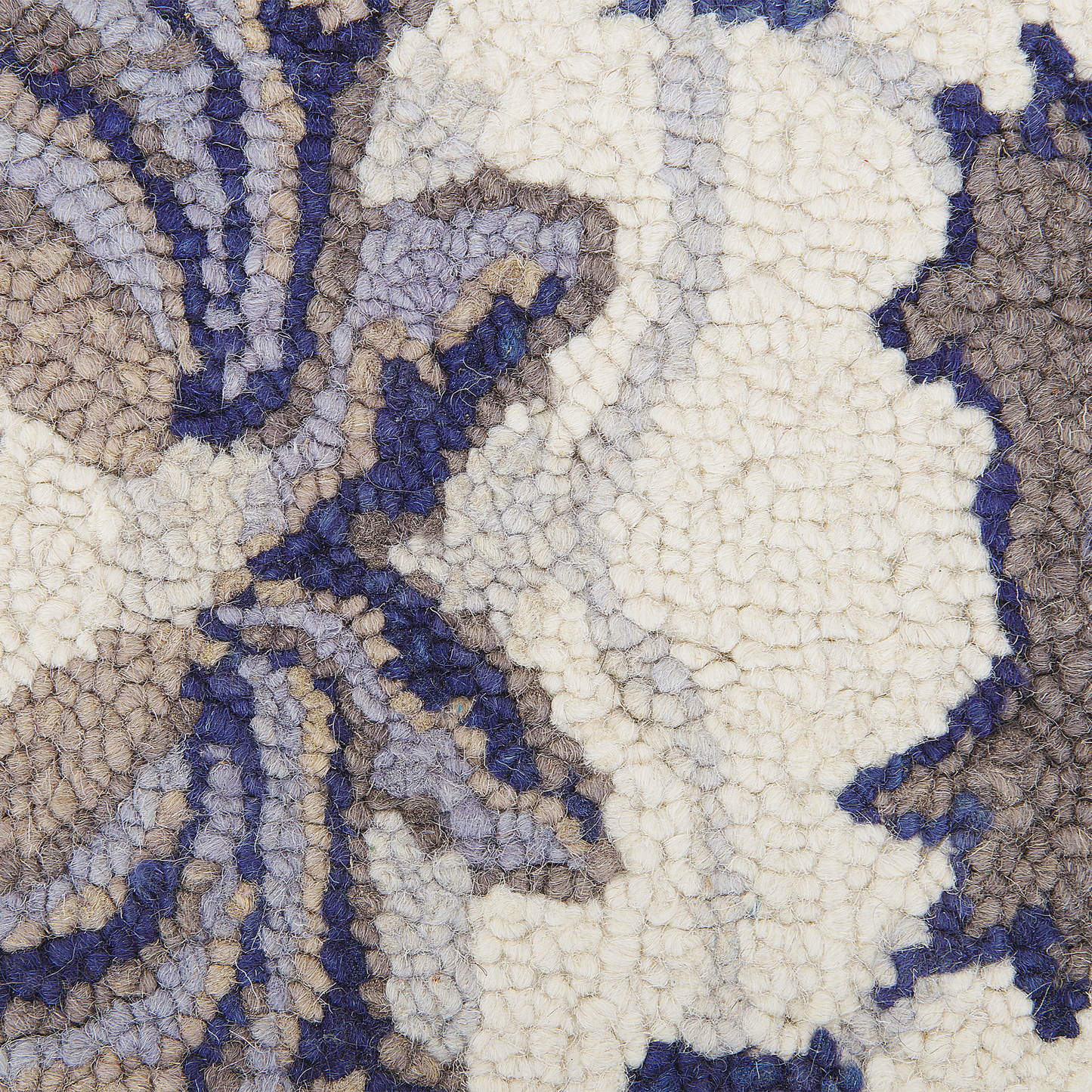 Wool Area Rug Beige Blue 200 x 200cm Thick Pile Oriental