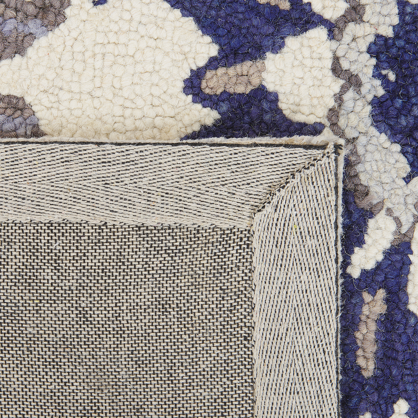 Wool Area Rug Beige Blue 200 x 200cm Thick Pile Oriental